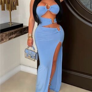 Elegant Light Blue Cutout Maxi Dress